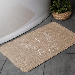 Elegant family monogram modern farmhouse rustic bath mat