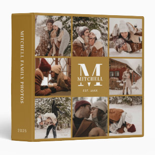 Elegant Family Monogram Photo Collage Vintage Gold 3 Ring Binder