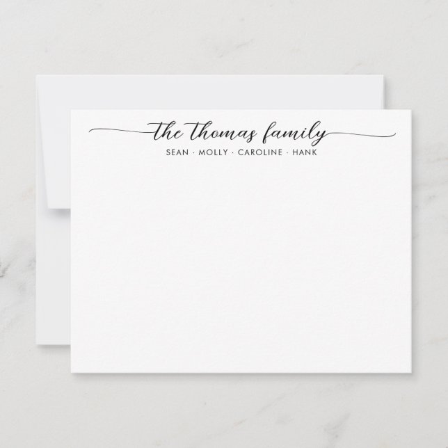 Elegant Family Name Black Script Font Calligraphy Note Card (Front)