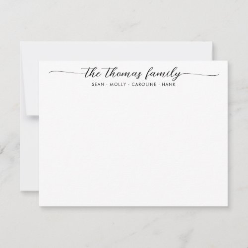 Elegant Family Name Black Script Font Calligraphy Note Card