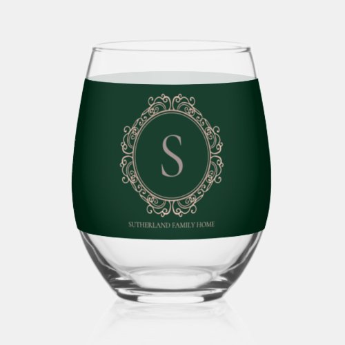 Elegant Family Name Blush Green Stemless Wine Glass