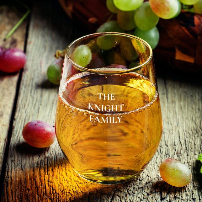 Elegant Family Name Custom Modern Typography Stemless Wine Glass (Creator Uploaded)
