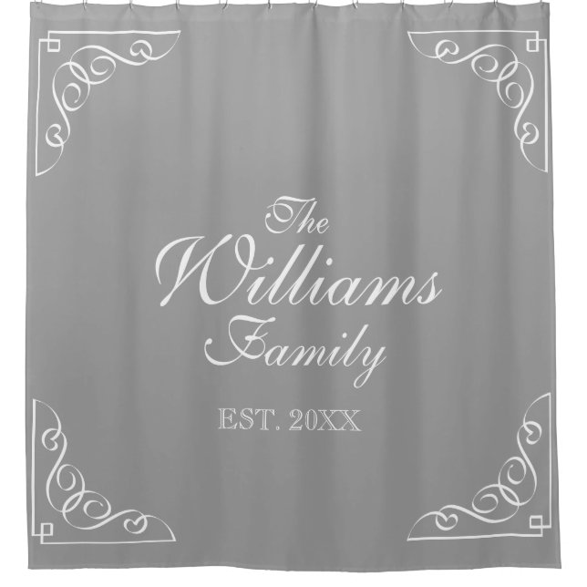 Elegant family name est gray custom shower curtain (Front)