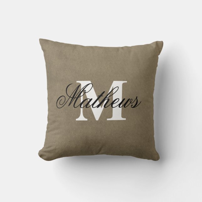 Elegant Family Name Faux Suede Monogrammed Throw Pillow (Front)