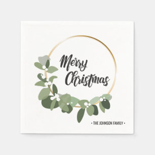 Elegant family name Holiday Merry Christmas Napkins
