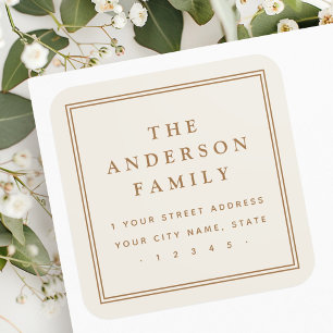 Elegant family name light tan brown return address square sticker