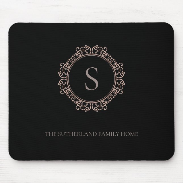 Elegant Family Name Monogram Black Mouse Pad (Front)