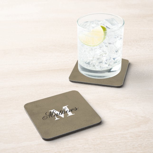Elegant Family Name & Monogrammed Beverage Coaster (Right Side)