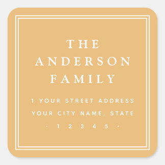 Elegant family name mustard yellow return address square sticker