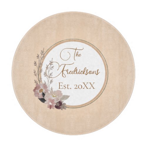 Elegant Family Name Watercolor Floral    Cutting Board