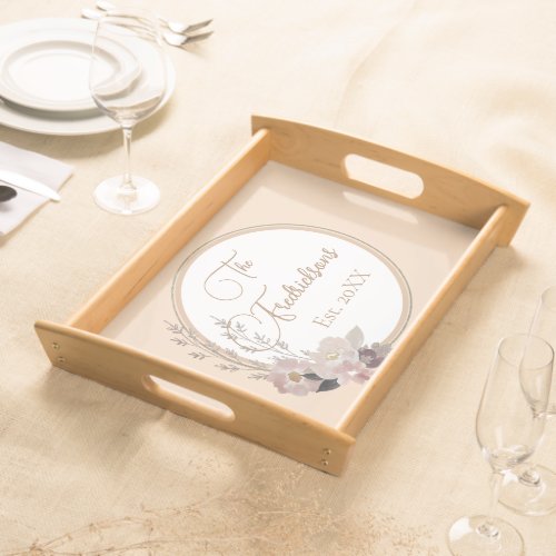 Elegant Family Name Watercolor Floral     Serving Tray