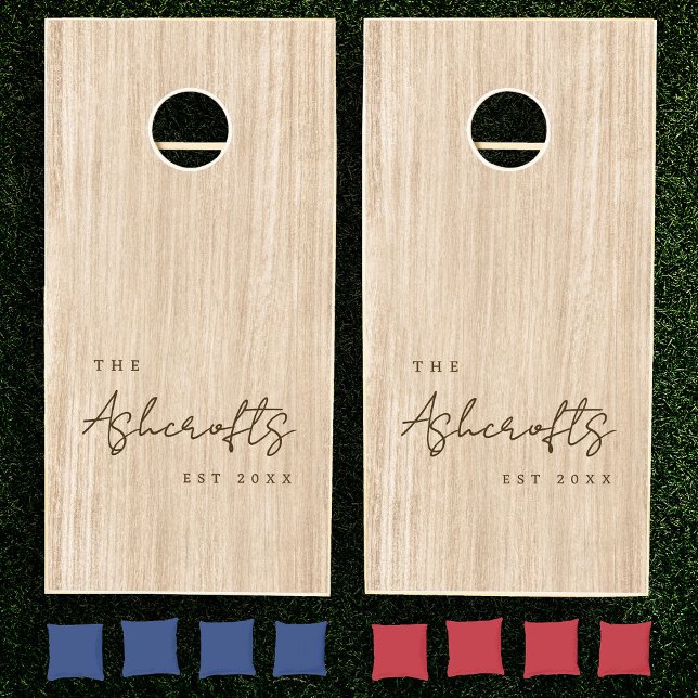 Elegant Family Name Wedding Light Wood Anniversary Cornhole Set (Creator Uploaded)