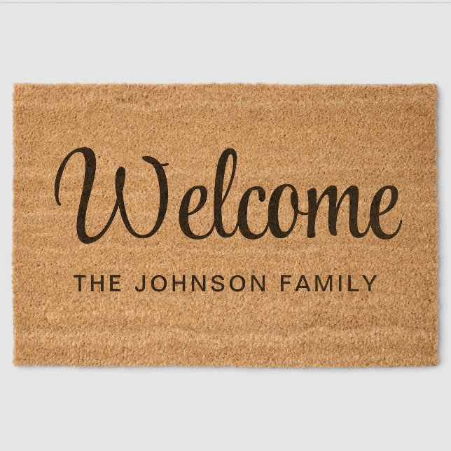 Elegant Family Name Welcome  Fiber Doormat (Front)