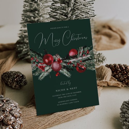 Elegant Family or Office Christmas Day Party Green Invitation