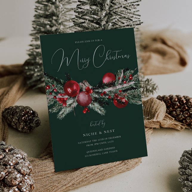 Elegant Family or Office Christmas Day Party Green Invitation (Creator Uploaded)