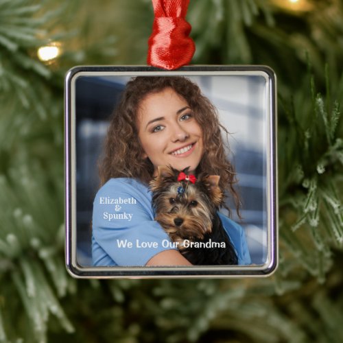 Elegant Family Pet Photo Christmas Personalize Metal Ornament