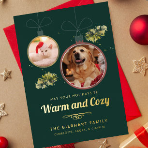 Elegant Family Pet Photos Christmas Gold Foil Holiday Card