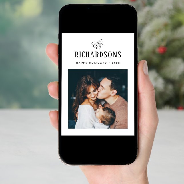 Elegant Family Photo and Name | Happy Holidays Holiday Card (Front Digital)