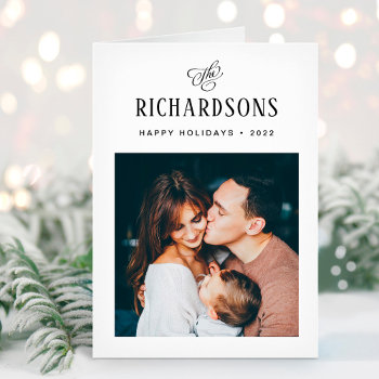Elegant Family Photo And Name | Happy Holidays Holiday Card by christine592 at Zazzle