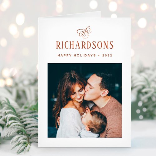 Elegant Family Photo and Name  Happy Holidays Holiday Card