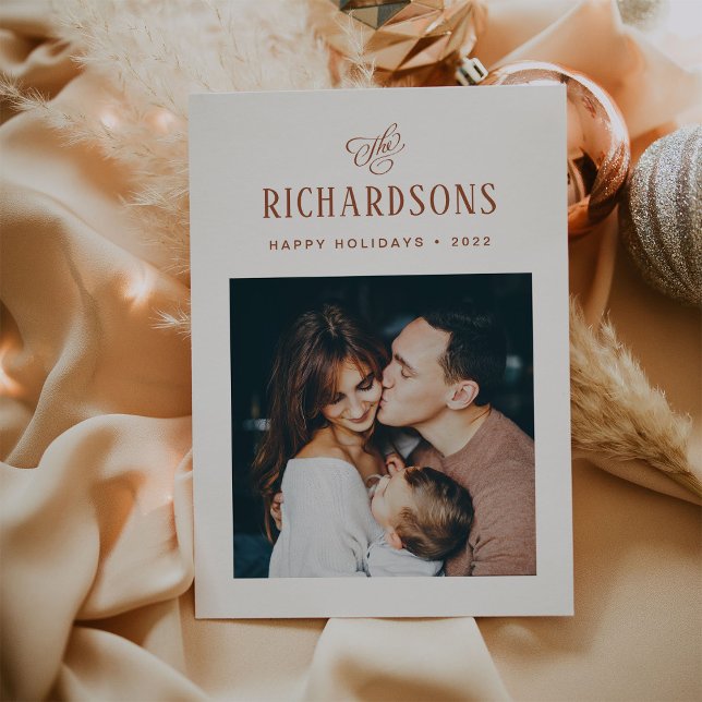 Elegant Family Photo and Name | Happy Holidays Holiday Card (Creator Uploaded)