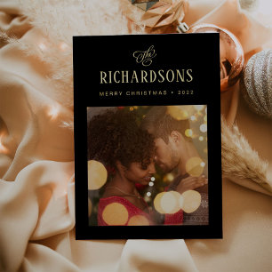 Elegant Family Photo and Name Merry Christmas Foil Holiday Card