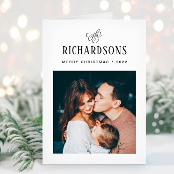 Elegant Family Photo And Name | Merry Christmas Holiday Card by christine592 at Zazzle