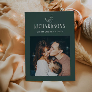 Elegant Family Photo and Name Warm Wishes Holiday Card