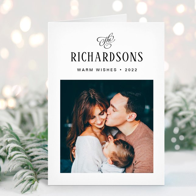 Elegant Family Photo and Name | Warm Wishes Holiday Card (Creator Uploaded)