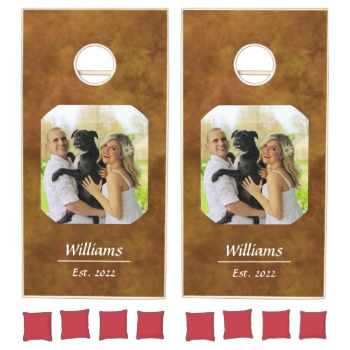 Elegant Family Photo Backyard Wedding Gift Cornhole Set