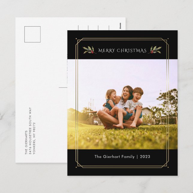 Elegant Family Photo Christmas Custom Holiday Postcard (Front/Back)