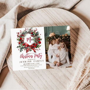Elegant Family Photo Christmas Party watercolor Invitation