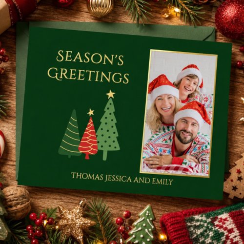 Elegant Family Photo Christmas Tree Gold Foil Card