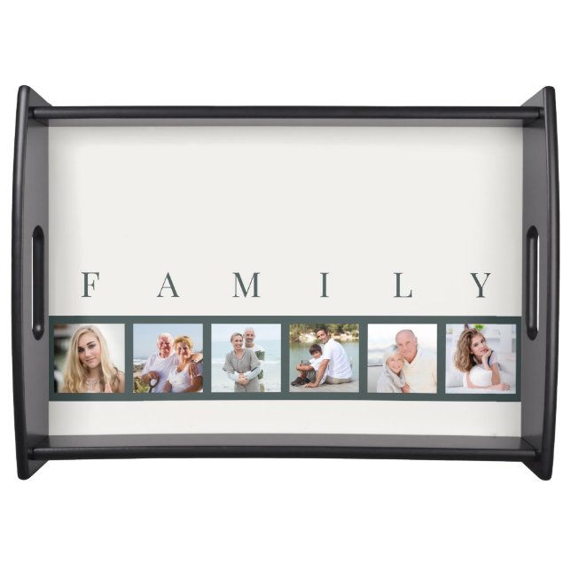 Elegant Family Photo Collage Picture Natural White Serving Tray (Front)