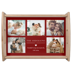 Elegant Family Photo Collage Red Custom Serving Tray