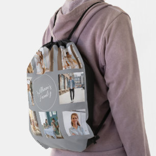 Elegant Family Photo Custom Drawstring Backpack