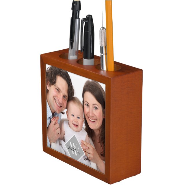 Elegant Family Photo Gift Monogram Desk Organizer (In Situ)