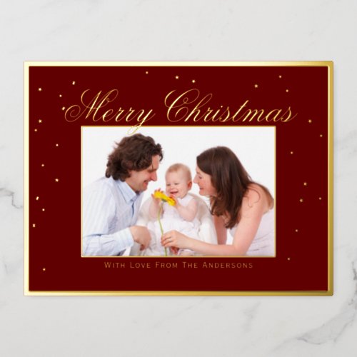 Elegant Family Photo Merry Christmas Confetti Foil Holiday Postcard
