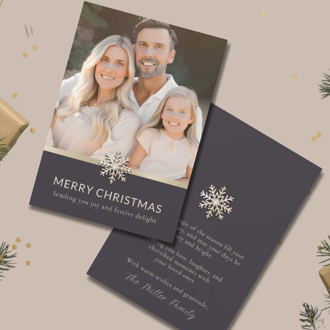 Elegant Family Photo Merry Christmas Flat Card (Creator Uploaded)