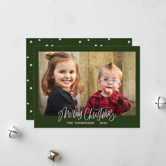 Elegant Family Photo Modern Minimal Script Holiday Card (Front/Back In Situ)