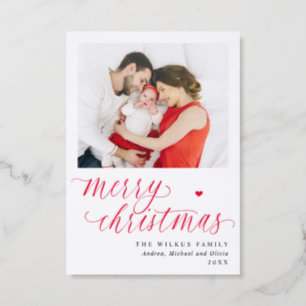 Elegant Family Photo Modern Script Christmas Letterpress Photo Cards