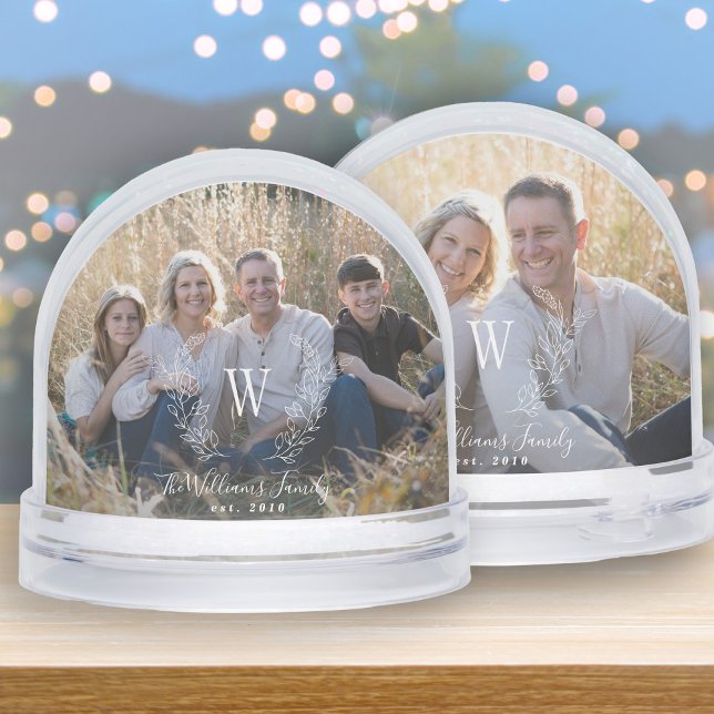 Elegant family photo monogram name personalized snow globe (Creator Uploaded)