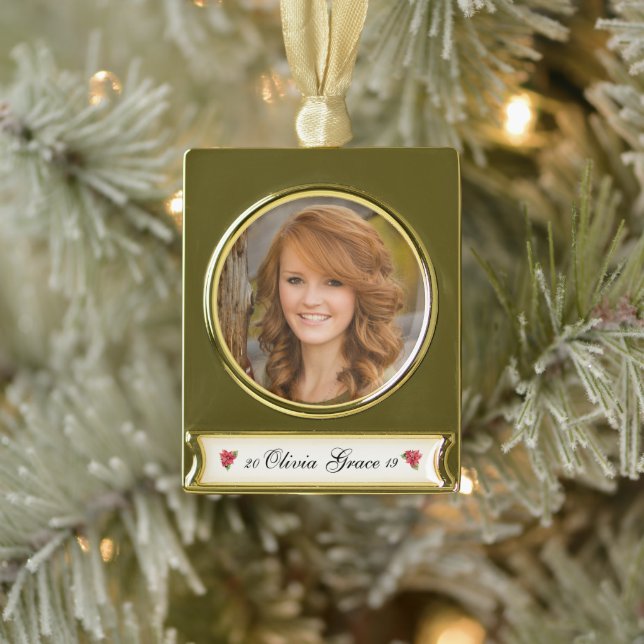 Elegant Family Photo Personalized Name Gold Plated Banner Ornament (Tree)