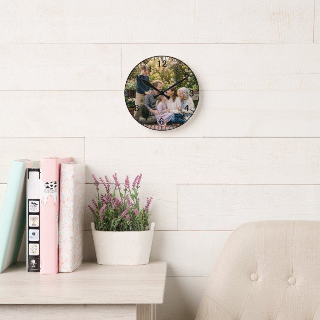 Elegant Family Photo Round Clock Personalized (Reading Room)