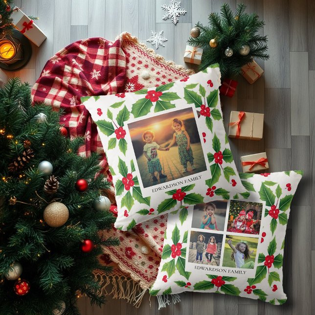 Elegant family photos personalized christmas throw pillow (Elegant family photos personalized christmas throw pillow. Unique pillow for the Holiday season.)