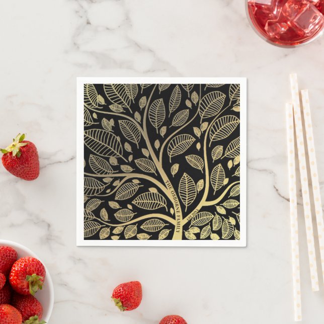 Elegant Family Reunion Black Gold Ancestry  Napkins (Insitu)