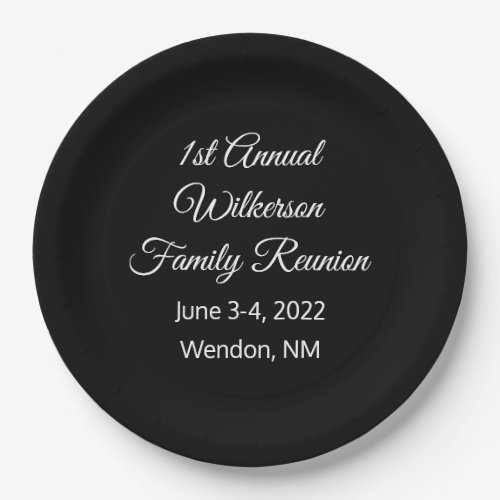 Elegant Family Reunion Black Paper Plates