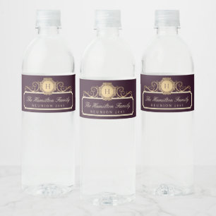 Elegant Family Reunion Burgundy Gold Water Bottle Label