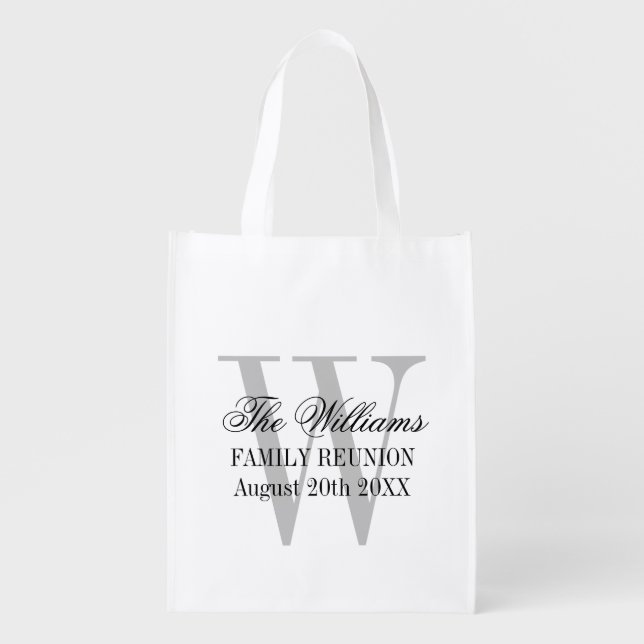 Elegant family reunion custom monogram grocery bag (Front)