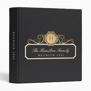 Elegant Family Reunion Gold Charcoal 3 Ring Binder